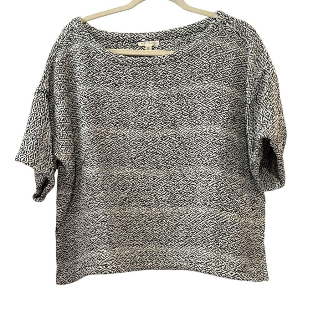 Eileen Fisher Small Black White Organic Cotton Textured Boxy Knit Top